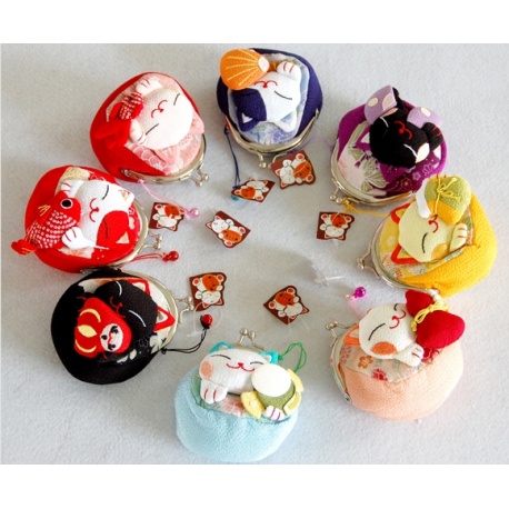 Porte-monnaie clip MANEKi NEKO en chirimen