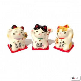 Maneki Neko MiNi TRiO en porcelaine japonaise (h3.4cm)