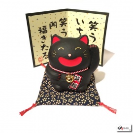 Maneki neko 招き猫 SMiLE noir en porcelaine (h9cm)