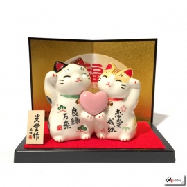 Maneki neko COUPLE d'AMOUREUX en porcelaine (h6.5cm)