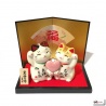 Maneki neko COUPLE d'AMOUREUX en porcelaine (h6.5cm)