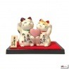 Maneki neko COUPLE d'AMOUREUX en porcelaine (h6.5cm)