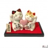 Maneki neko COUPLE d'AMOUREUX en porcelaine (h6.5cm)