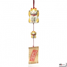 Carillon à vent japonais en porcelaine DOUbLE MANEKi tigré
