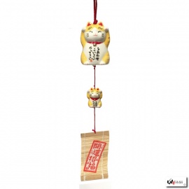 Carillon à vent japonais (風鈴 fuurin) DOUbLE MANEKi tigré en porcelaine