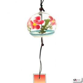 Carillon à vent japonais (風鈴 fuurin) en verre soufflé boule FLEURS ROUGES