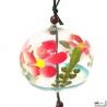 Carillon à vent japonais en verre soufflé boule FLEURS ROUGES
