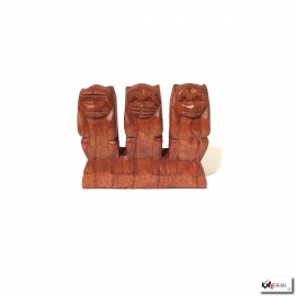 3 singes sculptés en bois de suar (h9cm)