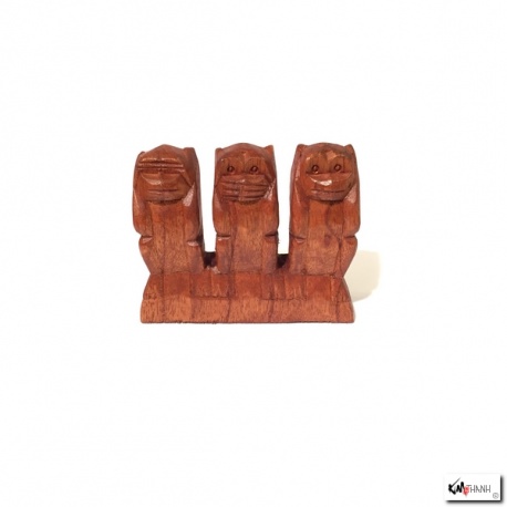 3 singes sculptés en bois de suar (h9cm)