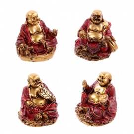 Bouddha Hotei (Prospérité) en rouge et or (h3cm)