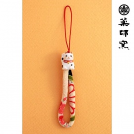 Strap chirimen 招き猫 MANEKi NEKO en porcelaine