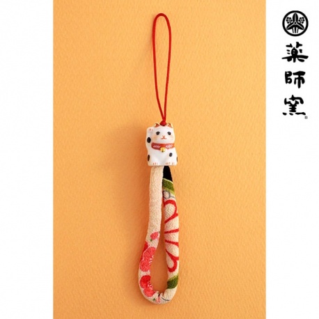 Strap chirimen MANEKi NEKO en porcelaine