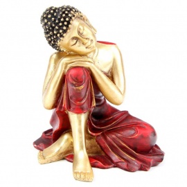 Bouddha endormi en résine rouge et or (h12cm)