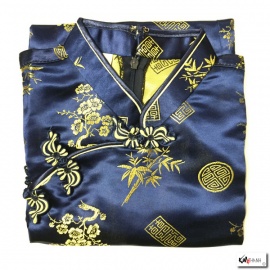 Chemisier brocard bleu marine motif 3 amis or (50% soie & 50% polyester)