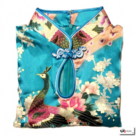 Robe goutte imprimé FLEURS & PAON bleu turquoise