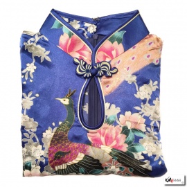 Robe goutte courte imprimé FLEURS & PAON bleu roi