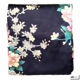 Kimono cache-coeur satiné imprimé FLEURS & PAON bleu nuit (72cm)