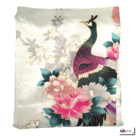 Kimono cache-coeur satiné imprimé FLEURS & PAON blanc (72cm)