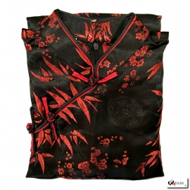 Robe chinoise (qipao 旗袍) longue NOiRE motif 3 AMiS ROUGE (100% polyester)