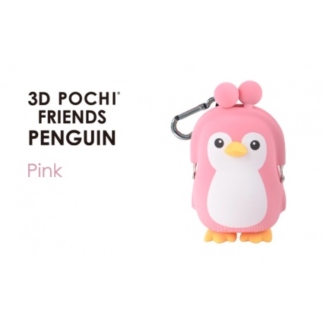 Porte-monnaie mimi POCHi Friends 3D PENGUiN rose en silicone