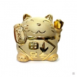 Tirelire Maneki Neko doré en porcelaine (h11.5cm)