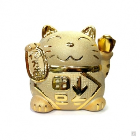Tirelire Maneki Neko doré en porcelaine (h11.5cm)