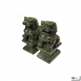 Chiens de Foo en jade (石獅 : Protection) h12cm