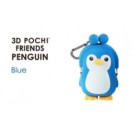 Porte-monnaie mimi POCHi Friends 3D PiNGOUiN ペンギン bleu clair en silicone