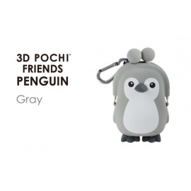 Porte-monnaie mimi POCHi Friends 3D PiNGOUiN ペンギン gris en silicone