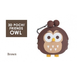 Porte-monnaie mimi POCHi Friends 3D ChOUETTE marron en silicone