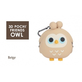 Porte-monnaie mimi POCHi Friends 3D ChOUETTE beige en silicone