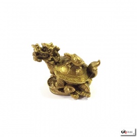 Dragon-tortue (Bìxì 赑屃) sur lingots & pièces en cuivre doré (h4.5cm)