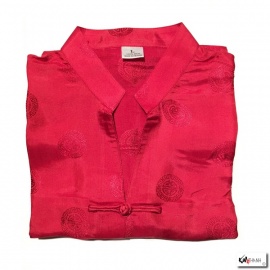Chemisier col mao BONhEUR manches courtes 100% soie rouge