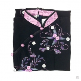Ao-dai croisé enfant noir BRODé FLEURS sans manche violet [16229860]