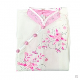 Ao-dai croisé enfant blanc BRODé FLEURS sans manche roses