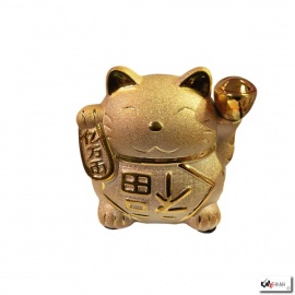 Tirelire Maneki Neko 招き猫 doré en porcelaine "BONhEUR" (h16.5cm)