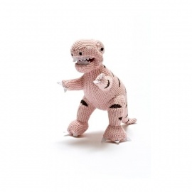 Hochet peluche dinosaure T-REX petit "TERRY" rose en crochet fait main 100% acrylique (h12cm)