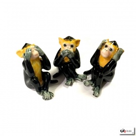 3 Singes sapajou de la sagesse en porcelaine thaïlandaise (h4cm)