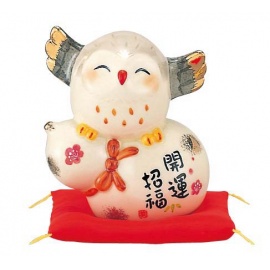 Chouette FUKURO (梟) en porcelaine japonaise BONhEUR et SANTé (h8.5cm)