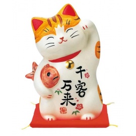 Maneki Neko GRANdE AMiTié en porcelaine japonaise (h12cm)