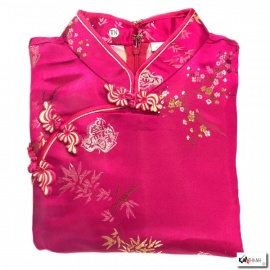 Robe chinoise (qipao 旗袍) courte manches courtes FUShiA motif 3 AMiS (65% polyester & 35% coton)