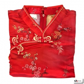 Robe chinoise (qipao 旗袍) courte manches courtes ROUGE motif 3 AMiS