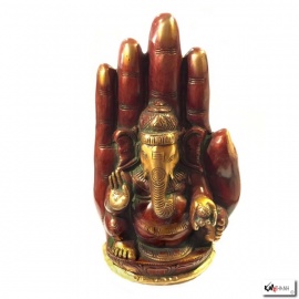 Ganesh assis sur main de Bouddha en cuivre (h22.5cm)