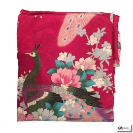 Kimono cache-coeur satiné imprimé FLEURS & PAON rouge foncé (72cm)