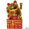 Maneki Neko animé sur socle Bonheur 10.5cm doré