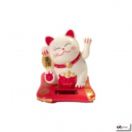 Maneki Neko 招き猫 animé bourse de lingots 100% SOLAiRE richesse blanc h8cm