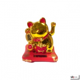 Maneki Neko 招き猫 animé bourse de lingots 100% SOLAiRE richesse doré h8cm