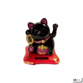 Maneki Neko 招き猫 animé bourse de lingots 100% SOLAiRE richesse noir h8cm