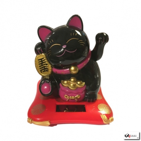 Maneki Neko animé 100% SOLAiRE richesse noir h16cm