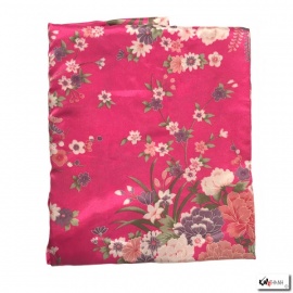 Kimono court satiné 2 poches imprimé FLEURS fushia (90cm)